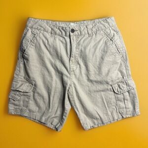 Paradise Collection Mens 34 Khaki Linen Cotton Cargo Shorts Light 9" Inseam